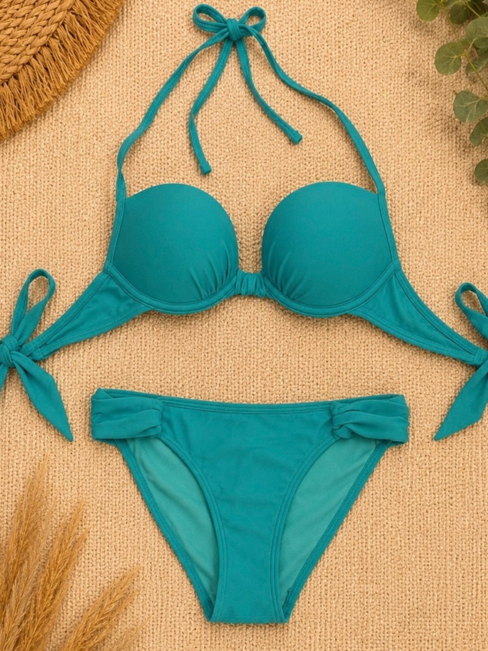 aerie Teal Halter Tie Push-Up Bikini Set